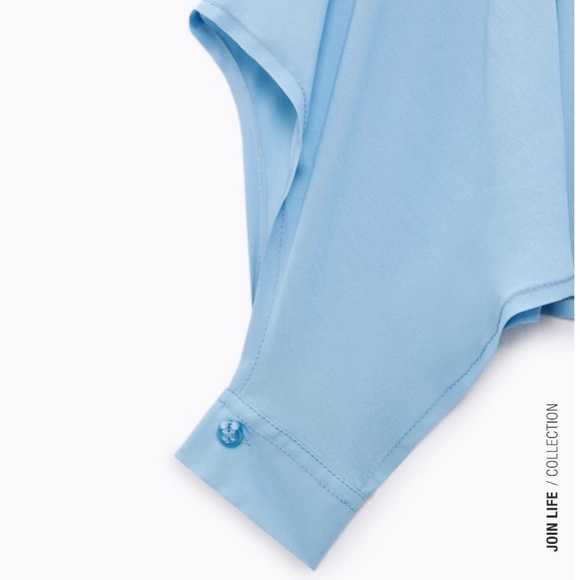 Zara Blue Flowy Cape Sleeve Blouse Size S NWT - Picture 3 of 9